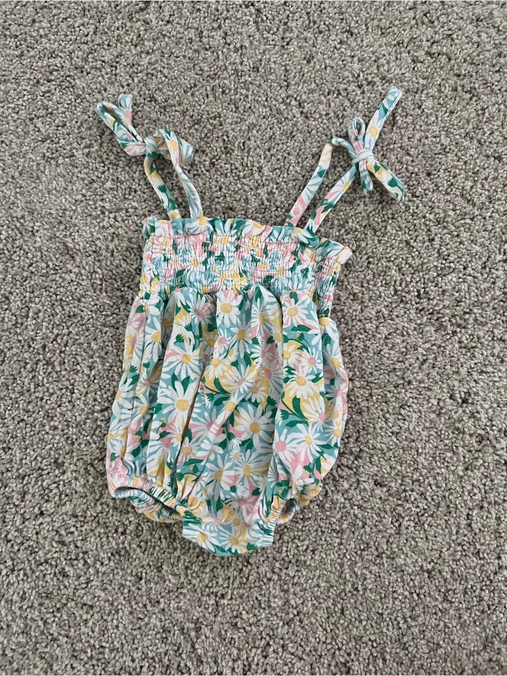 Angel Dear Floral Smocked Bubble Romper - Pink, Green & Yellow